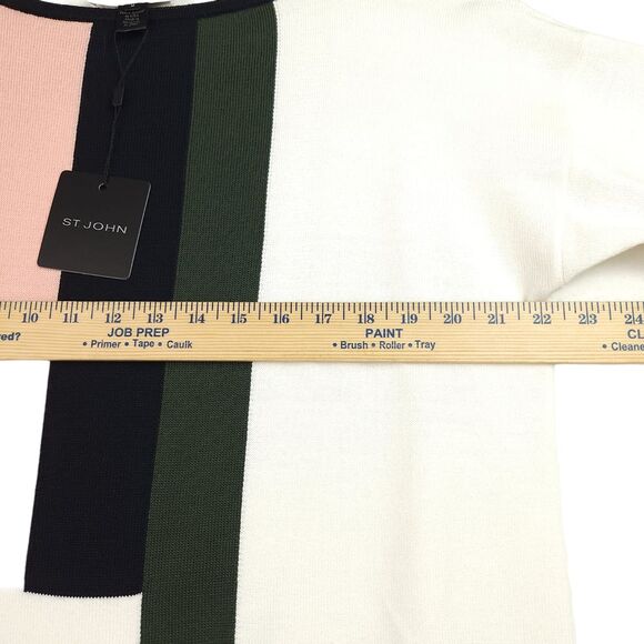 St. John Sweater Womens M Pink Black Color Block Wool Blend Knit 3/4 Sleeve NEW - Picture 12 of 13